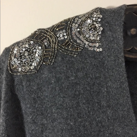 Gerard Darel Women Button Down Cardigan Sweater Beaded Large Grey V Neck - Picture 8 of 9